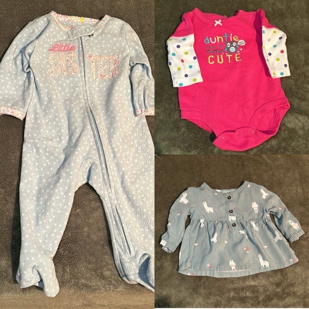 BUNDLE Carters sz 3 month 3 pieces Llamas Aunties and little sisters